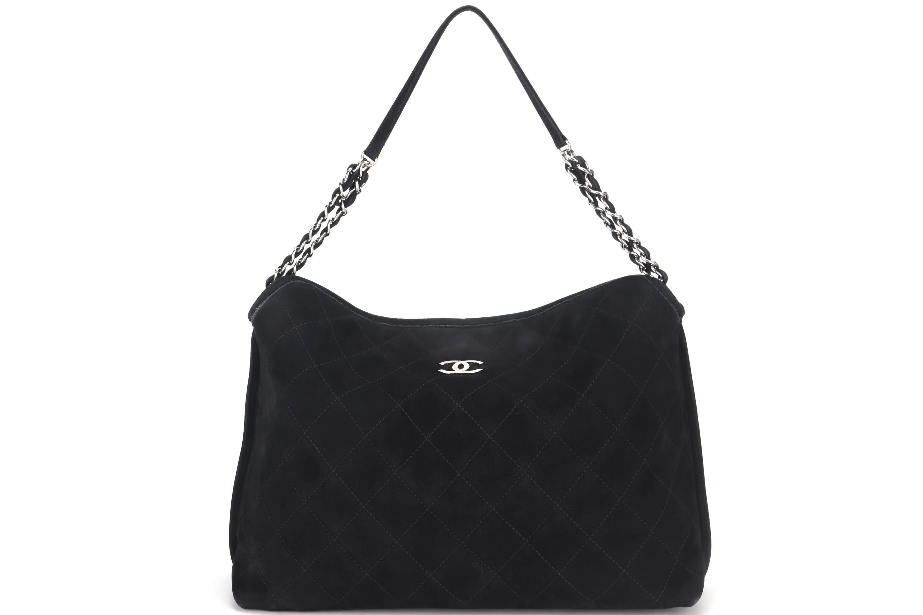 CHANEL FRENCH RIVIERA BAG (1598xxxx) BLACK QUILTED SUEDE SILVER HARDWARE, WITH CARD & DUST COVER