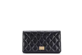 Chanel Reissue Distressed Long Bifold Wallet (2053xxxx), Black Color Leather, Gold Hardware, with Dust Cover & Box