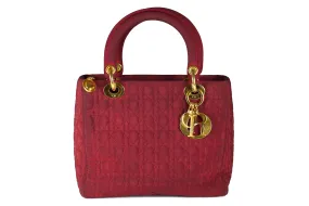 CHRISTIAN DIOR burgundy cannage microfibre lady dior bag