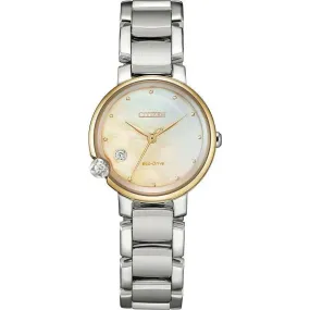 CITIZEN L ECO-DRIVE ROUND COLLECTION SILVER STRAP PEARLY DIAL LADIES WATCH EW5586-86Y