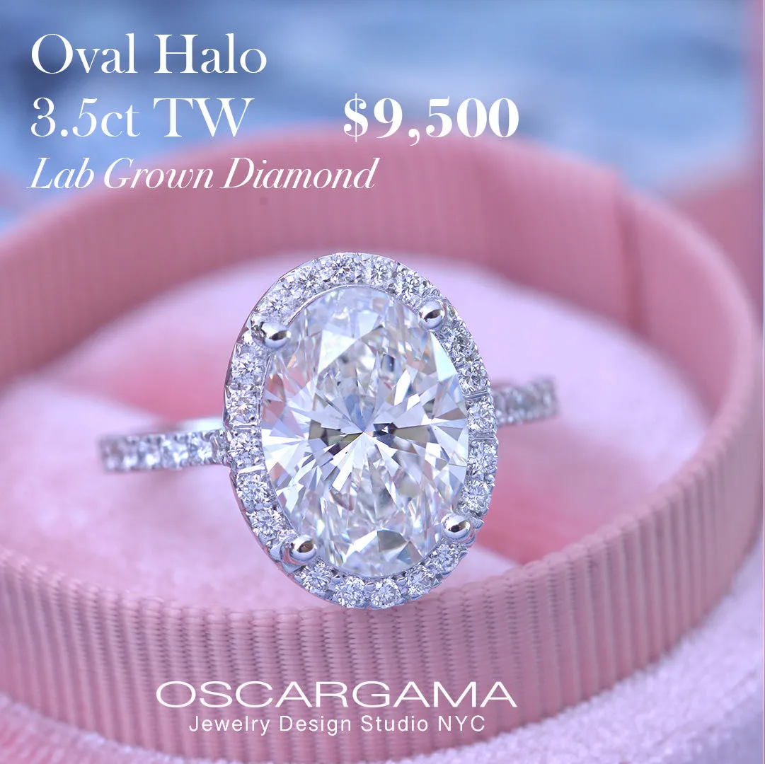 Classic Oval Halo - Lab Grown diamond engagement ring with 2ct, 2.5ct or 3ct Center