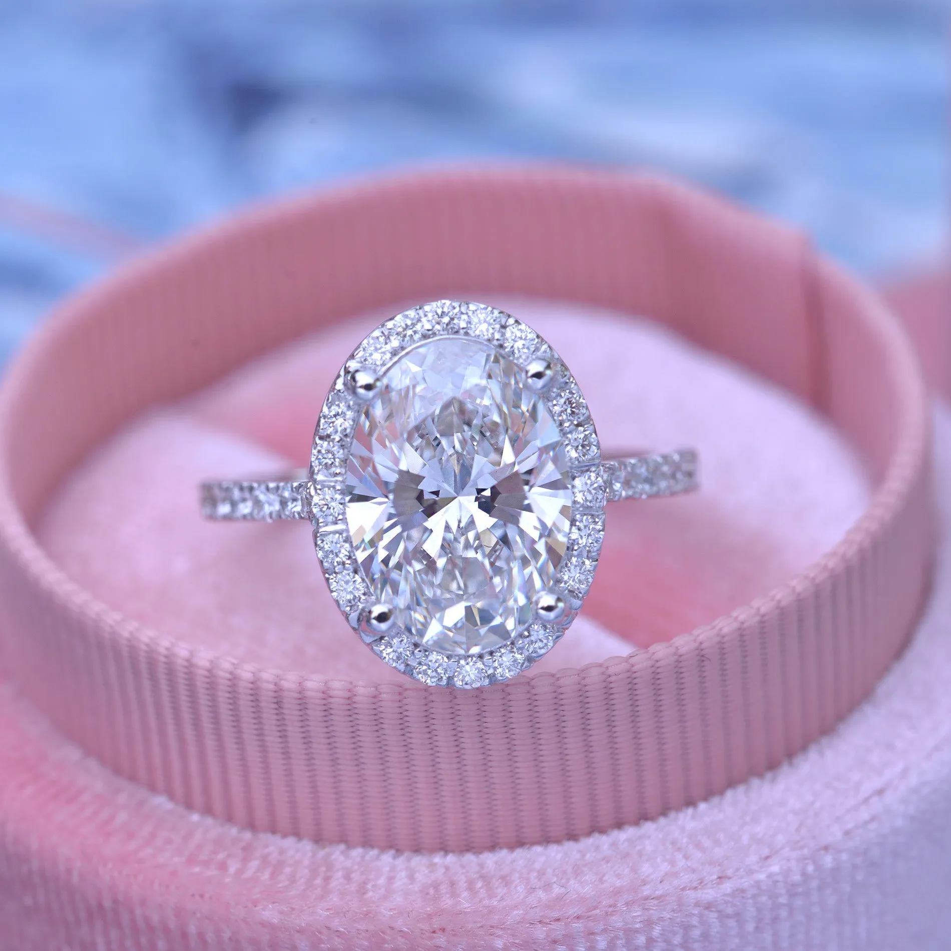 Classic Oval Halo - Lab Grown diamond engagement ring with 2ct, 2.5ct or 3ct Center