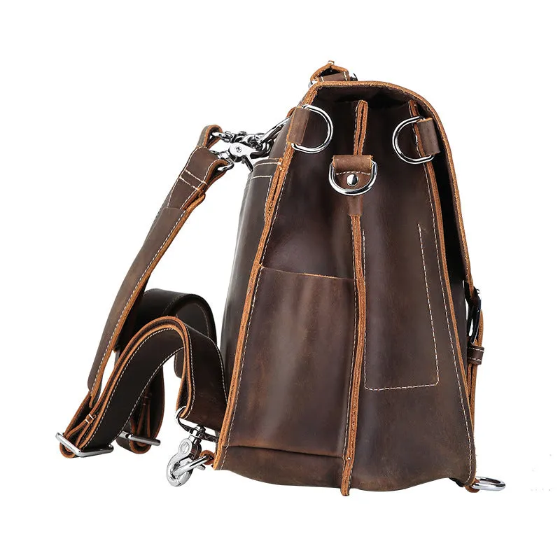 Crazy Horse Leather Briefcase Multifunctional Backpack Men Laptop Shoulder Bag Messenger Bag