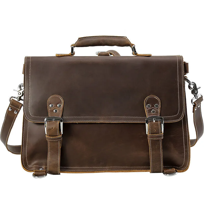 Crazy Horse Leather Briefcase Multifunctional Backpack Men Laptop Shoulder Bag Messenger Bag