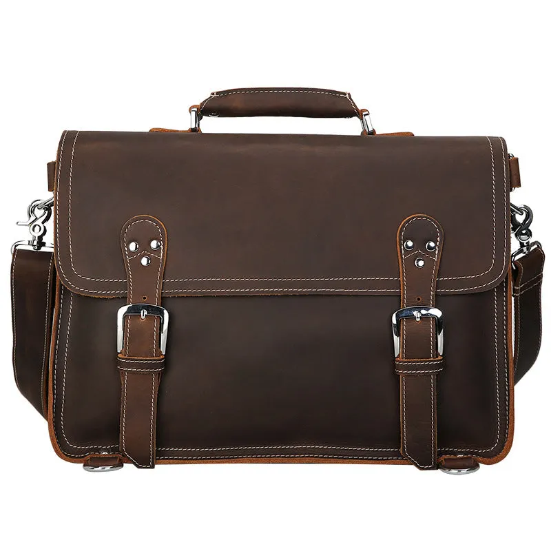 Crazy Horse Leather Briefcase Multifunctional Backpack Men Laptop Shoulder Bag Messenger Bag