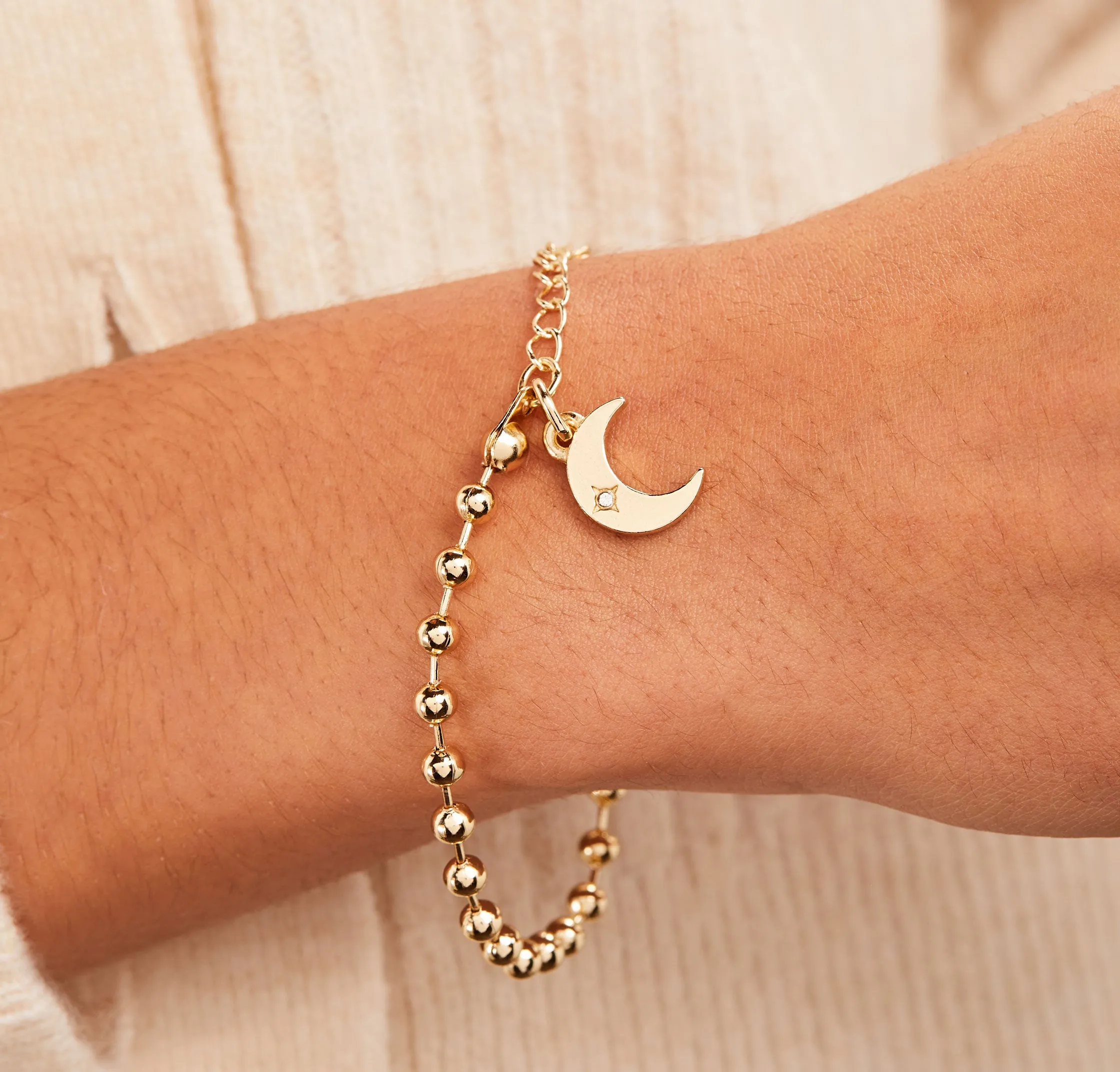 Crescent Moon Ball Chain Bracelet