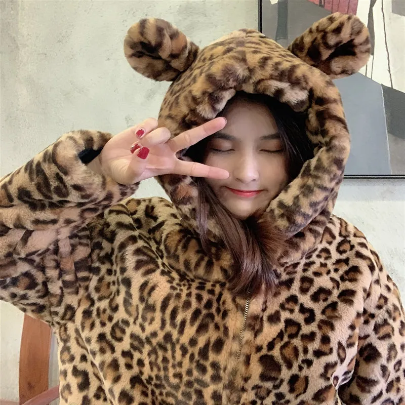 Cute Leopard Grain Hoodie Coat AD12707