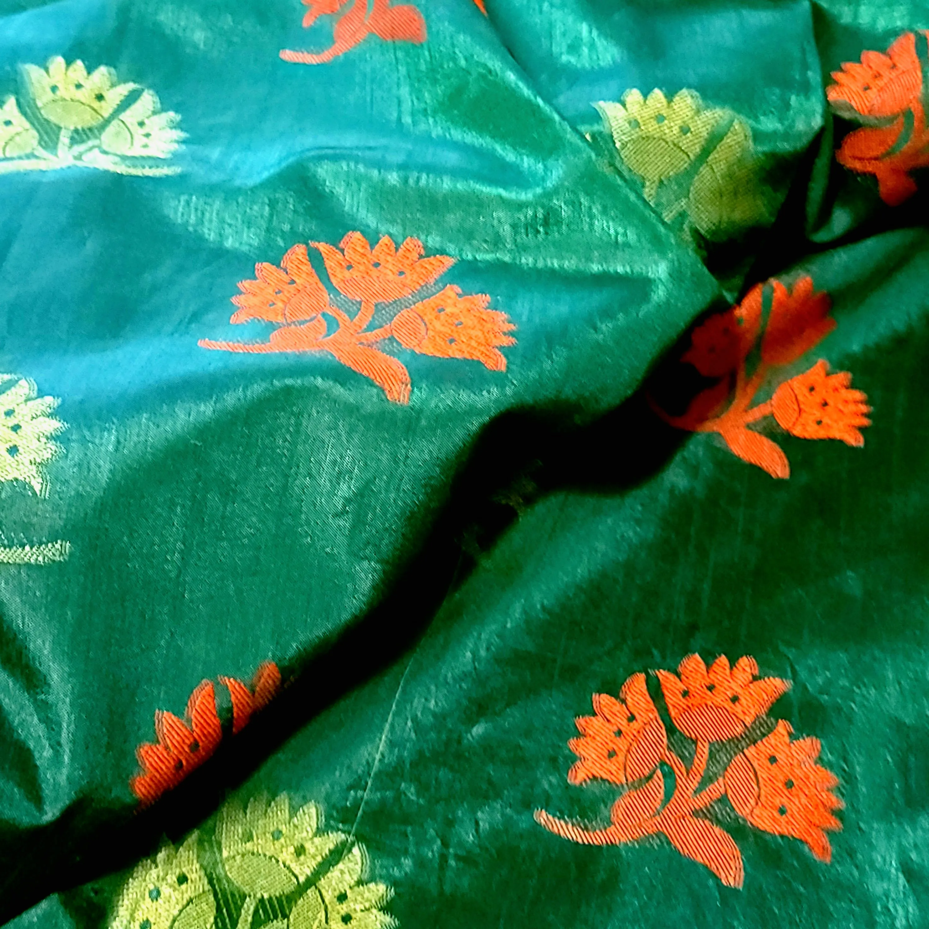 Dark Green Semi Tusser Silk Saree with stitched Blouse