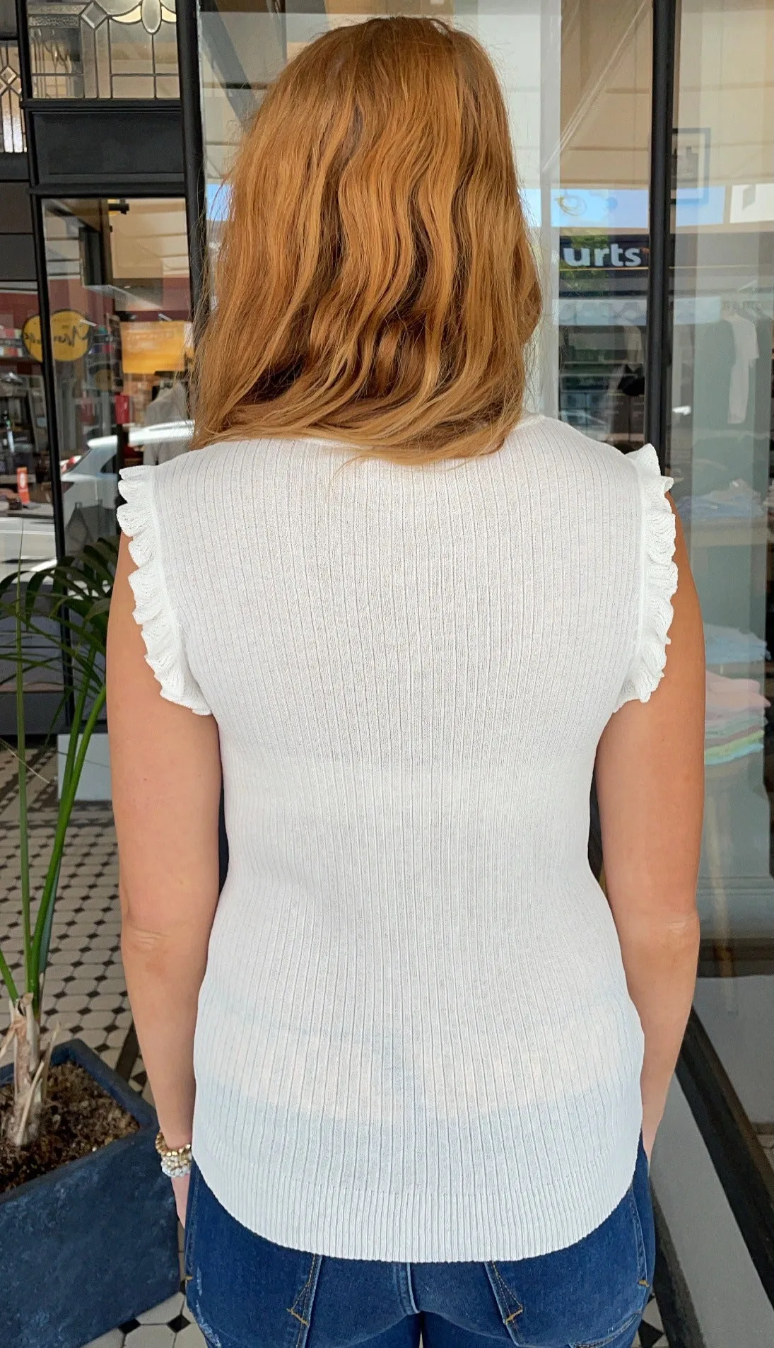 Demi Ribbed Knit Sleeveless Top Off White