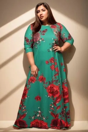 Ditsy Green Red Floral Dress