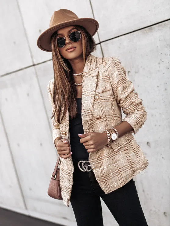 DressBetty - Retro Slim Plaid Blazer