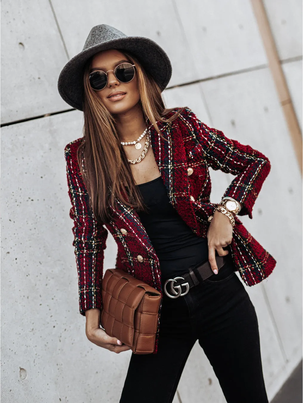 DressBetty - Retro Slim Plaid Blazer