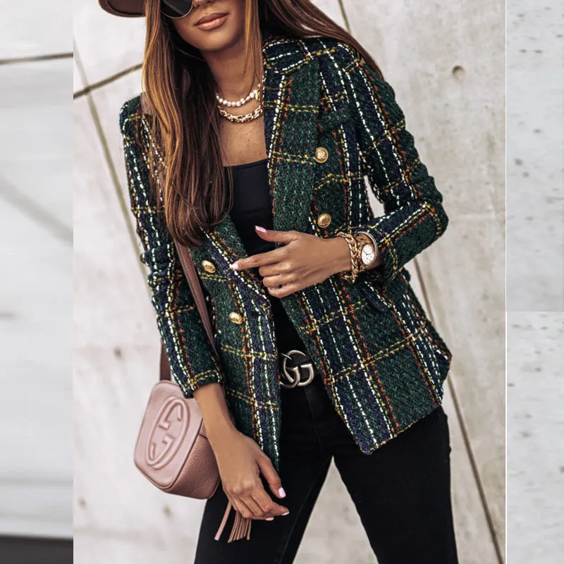 DressBetty - Retro Slim Plaid Blazer