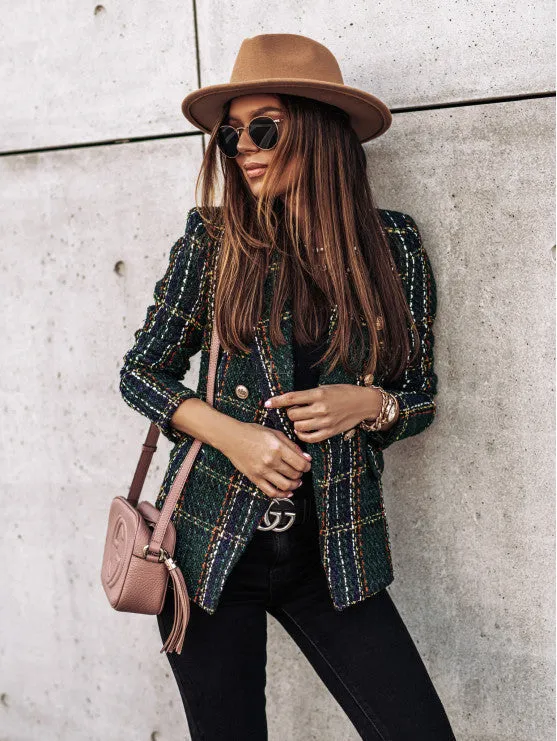 DressBetty - Retro Slim Plaid Blazer