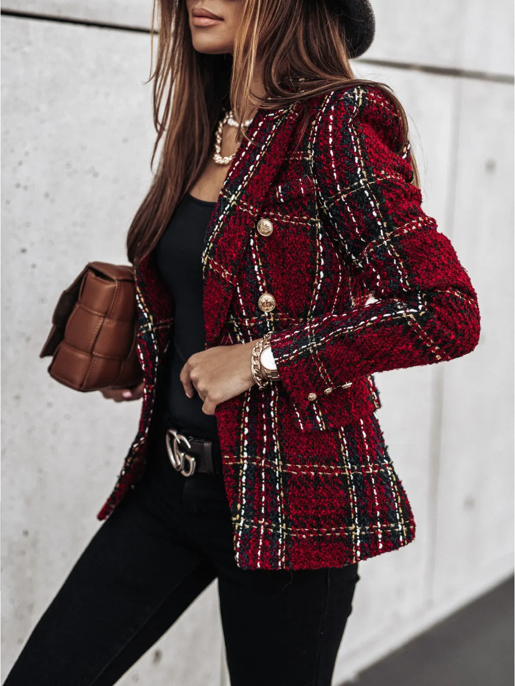 DressBetty - Retro Slim Plaid Blazer