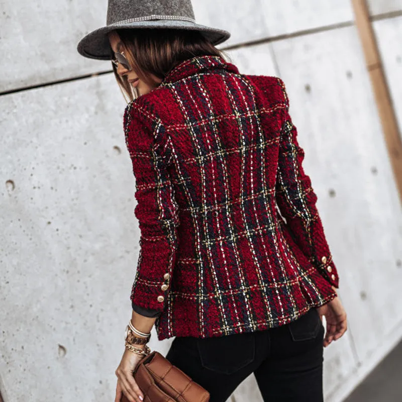 DressBetty - Retro Slim Plaid Blazer