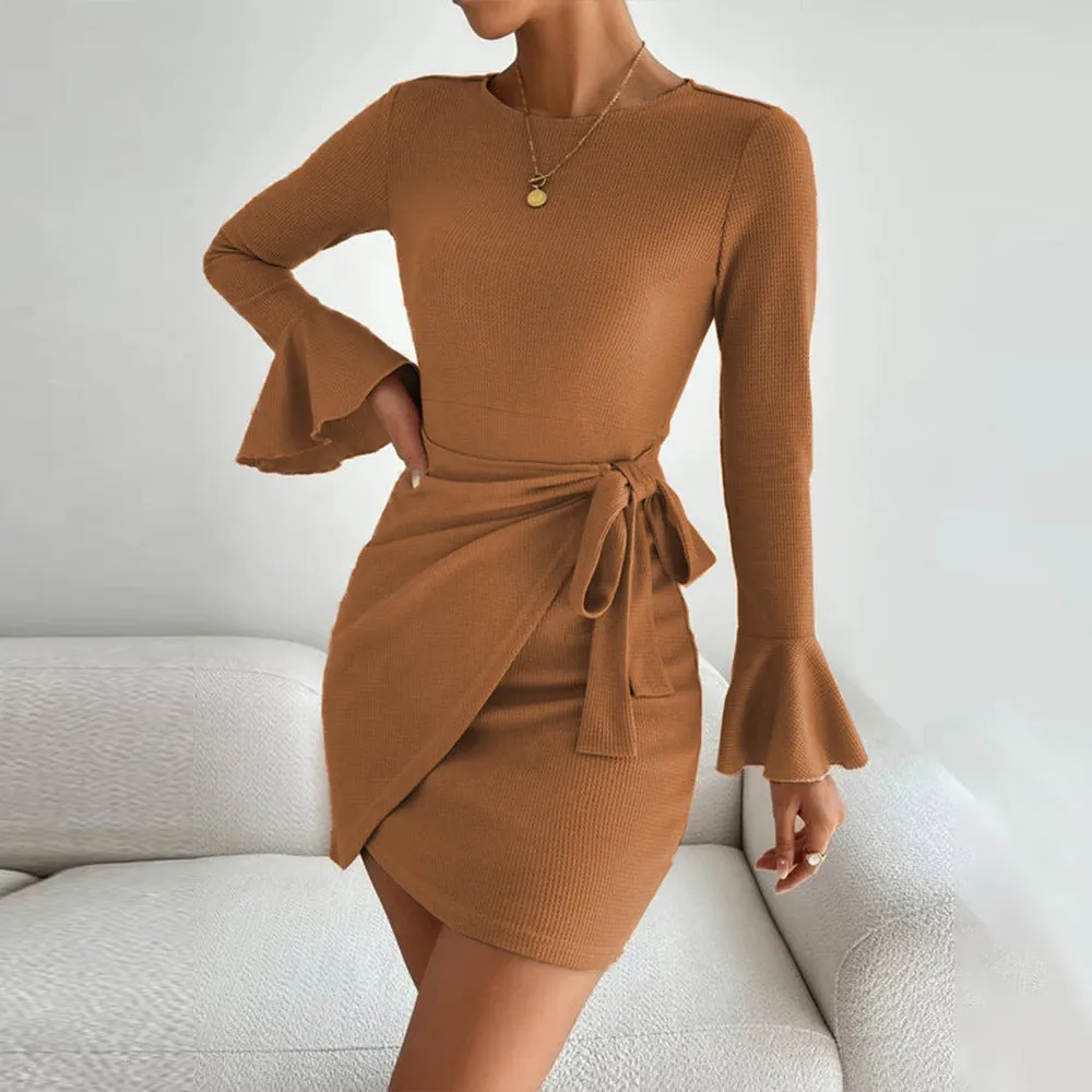 DressBetty - Waffle Long Sleeve Slim Dress