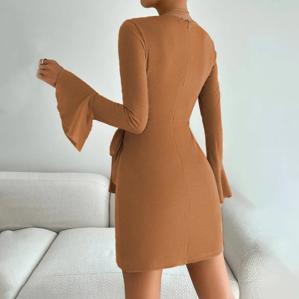 DressBetty - Waffle Long Sleeve Slim Dress