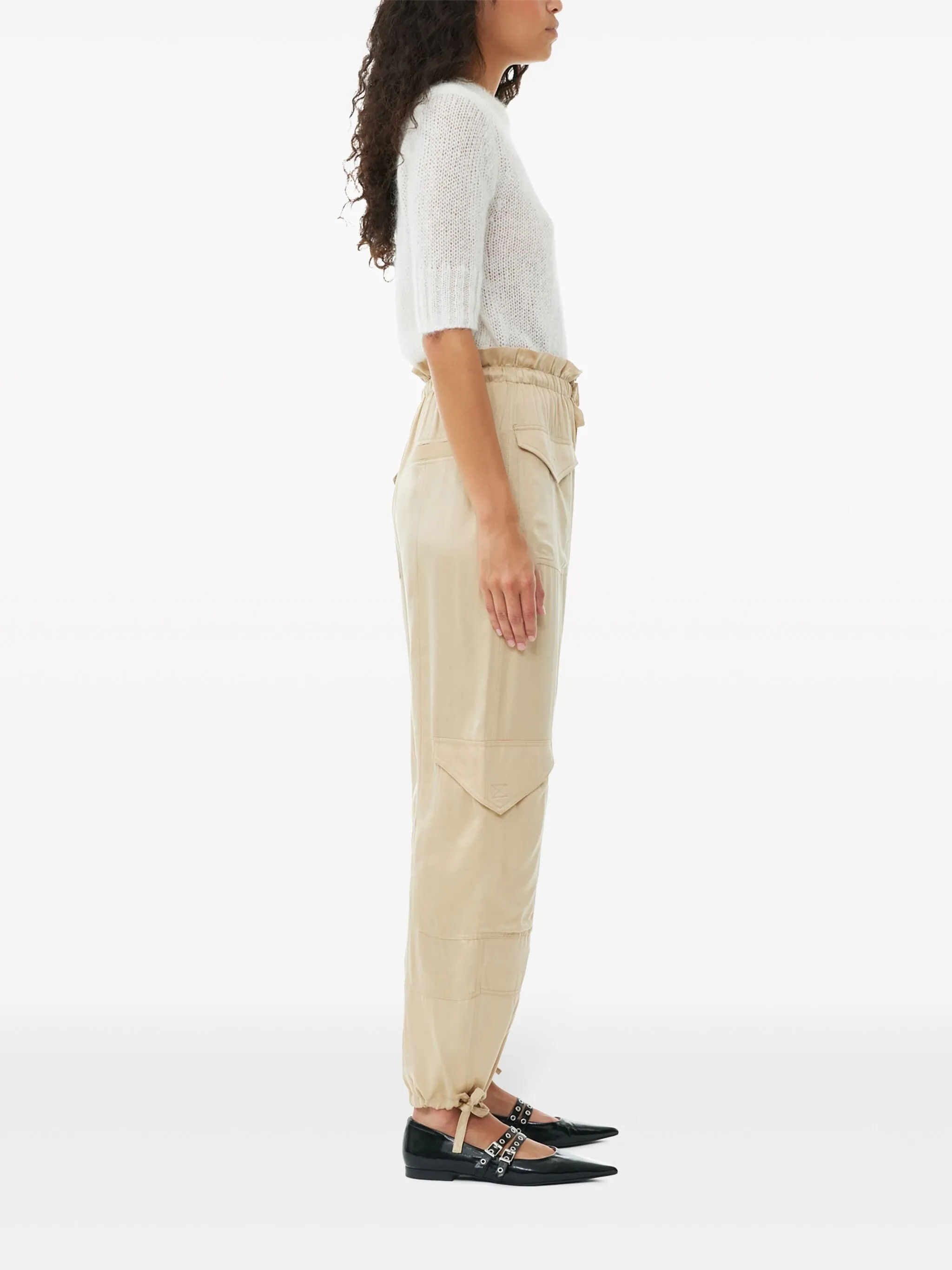 ELASTICATED-WAIST SATIN TROUSERS