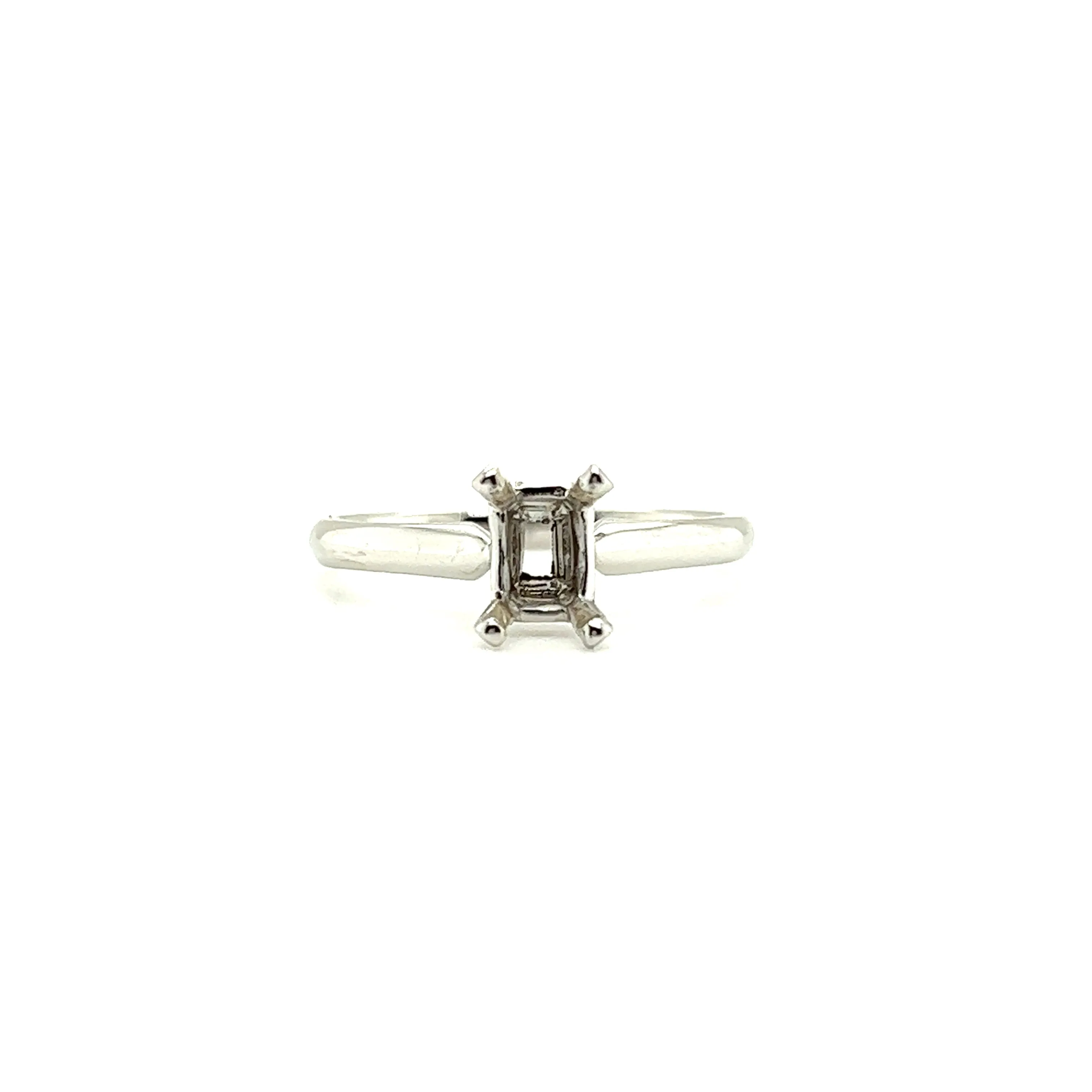 Engagement Ring Setting with 4 Prong Rectangular Head in 14K White Gold