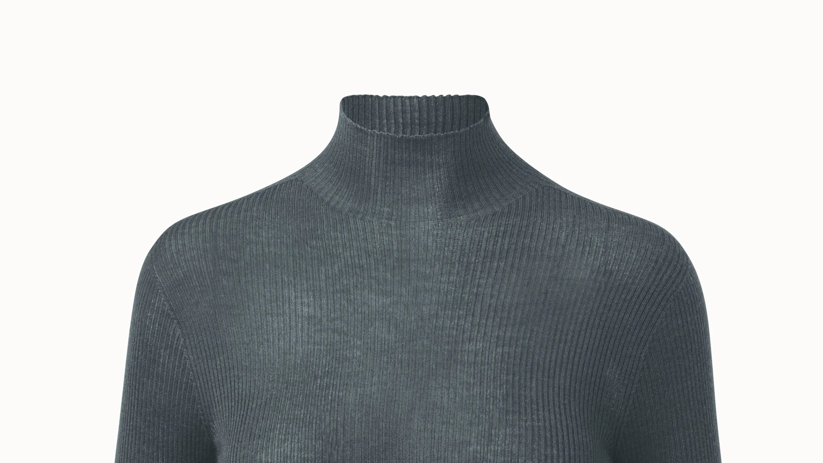 Feinrippenpullover in Kaschmir-Seide mit Mockneck