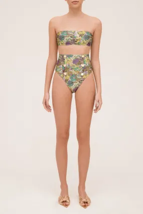 Flower Bloom High-leg Bikini With Buttons