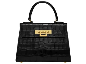 Fonteyn Midi Orinoco 'Croc' Print Calf Leather Handbag - Black