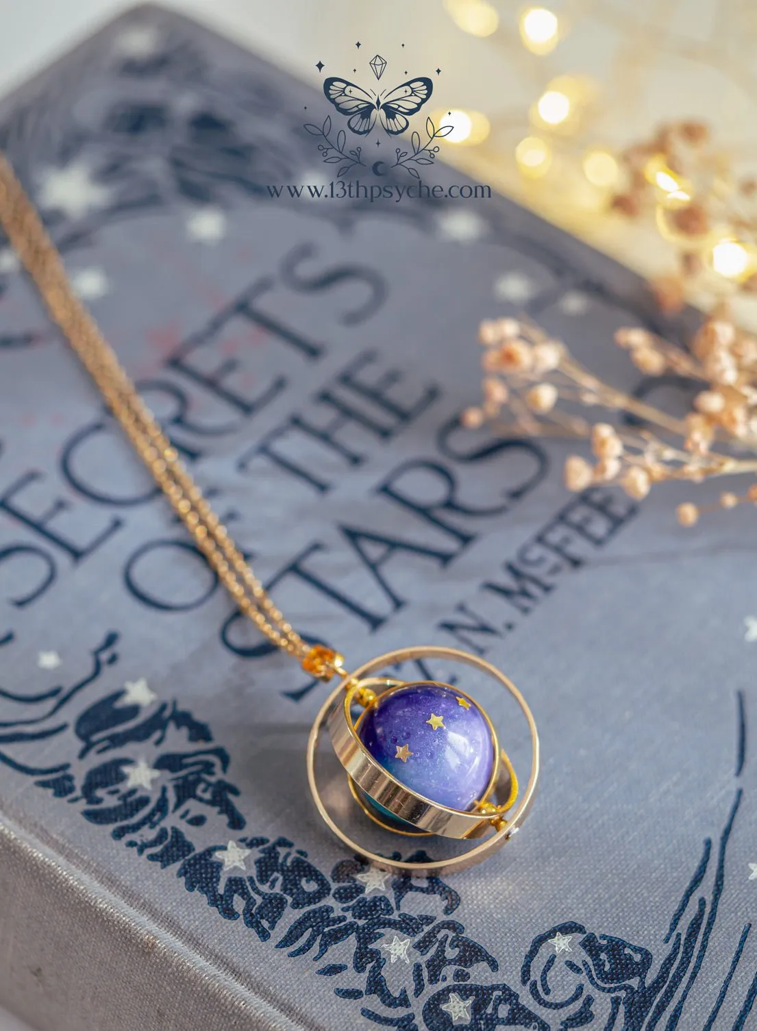 Galaxy and stars, planet spinner necklace