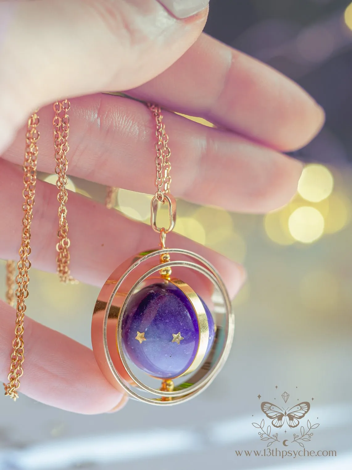 Galaxy and stars, planet spinner necklace