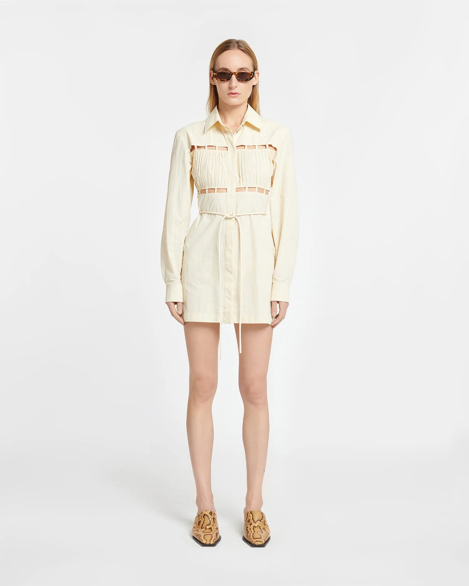 Genea - Pleated Poplin Shirt Dress - Creme