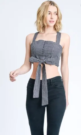 Gingham Front Tie Crop Top