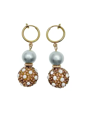 Gray Freshwater Pearls With Rhinestones Bordered Pearls Classic Clip On Earrings FE020