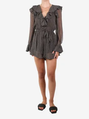 Grey silk polka dot playsuit - size UK 10