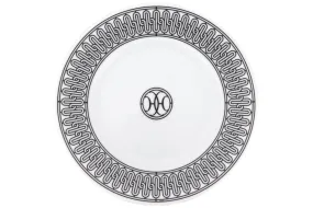 HERMES H DECO WHITE BLACK PORCELAIN PLATE, DIA 22.5CM, WITH BOX