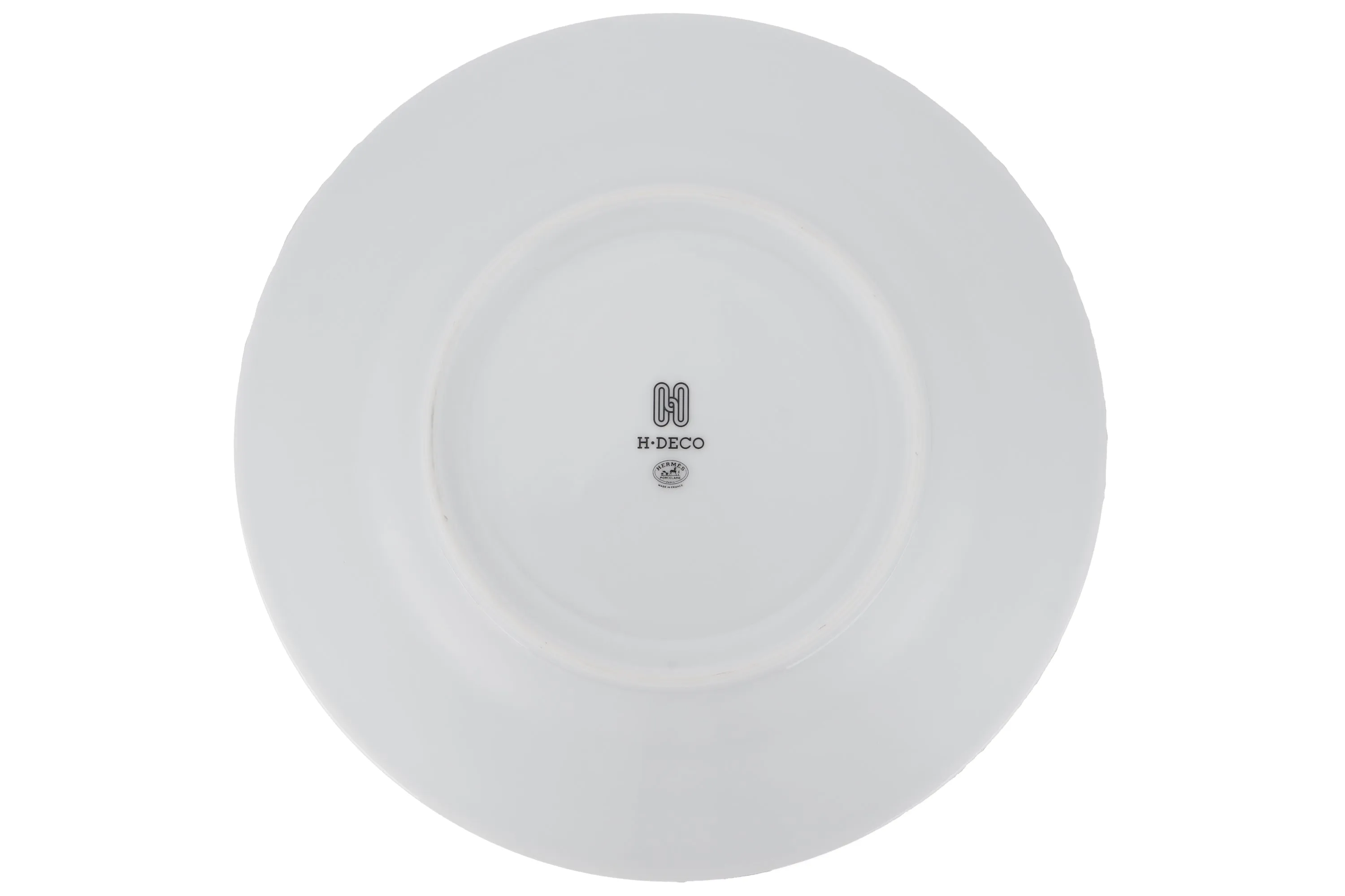 HERMES H DECO WHITE BLACK PORCELAIN PLATE, DIA 22.5CM, WITH BOX