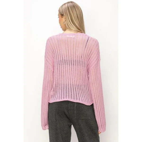 HYFVE Openwork Ribbed Long Sleeve Knit Top