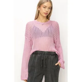 HYFVE Openwork Ribbed Long Sleeve Knit Top