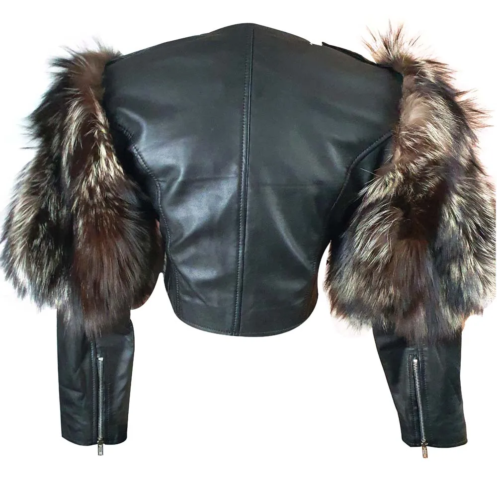 Jasmine Becker’s Cropped Leather Jacket With Belted Waist and Real Fox Fur on Sleeves