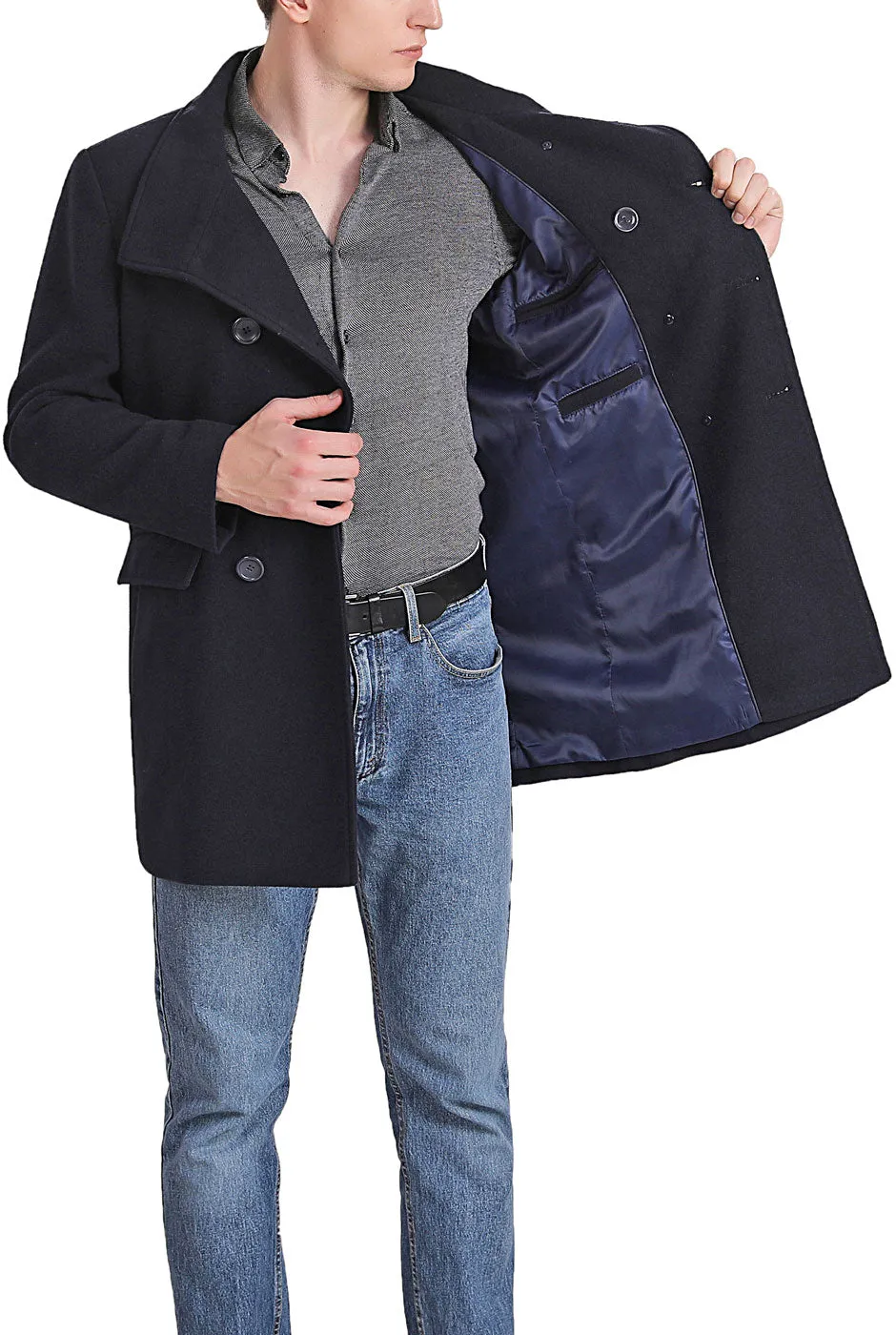 Landing Leathers Men Wing Collar City Wool Blend Pea Coat