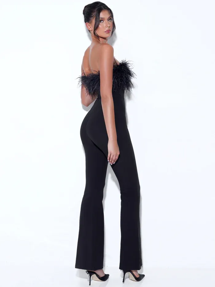 LARA Strapless Feathers Bandage Jumpsuit