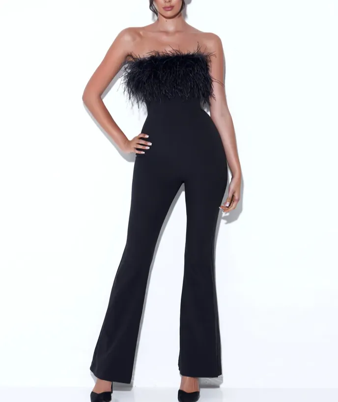 LARA Strapless Feathers Bandage Jumpsuit