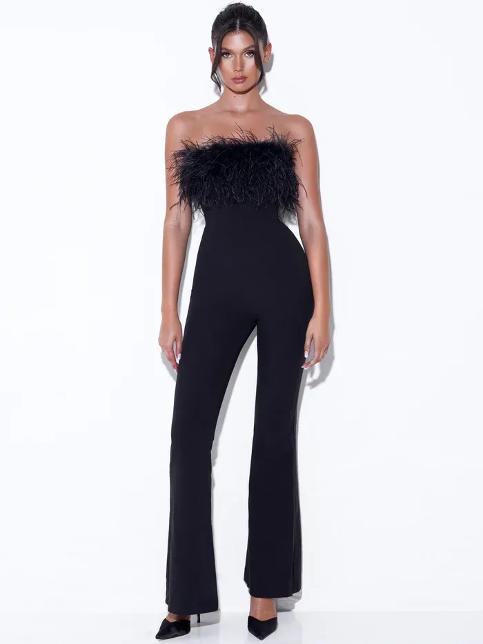 LARA Strapless Feathers Bandage Jumpsuit