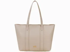 LARGE PLAIN PALE BEIGE TOTE HANDBAG WITH STRIPE INTERIOR