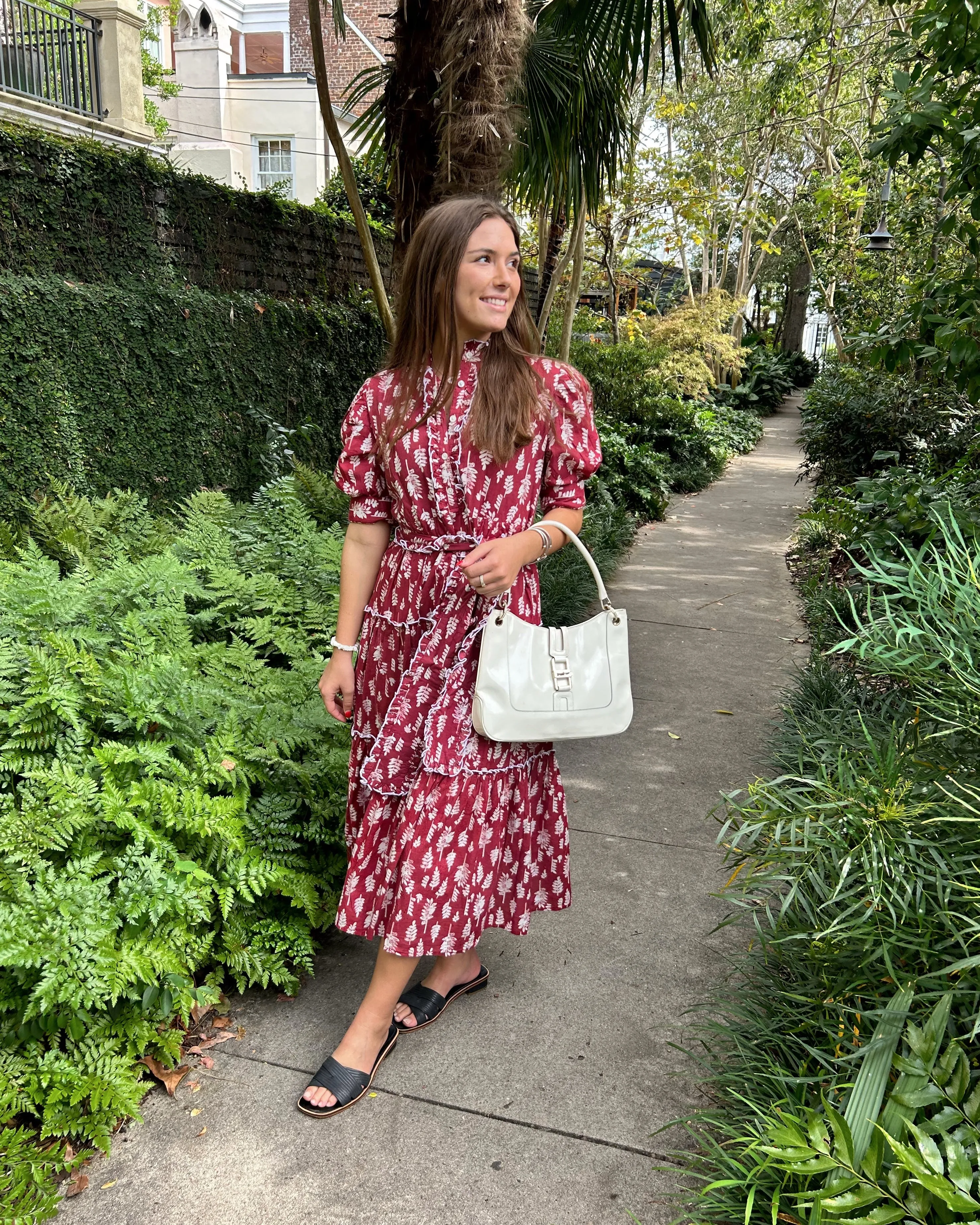 Lauren Midi Dress Red Brick Palm