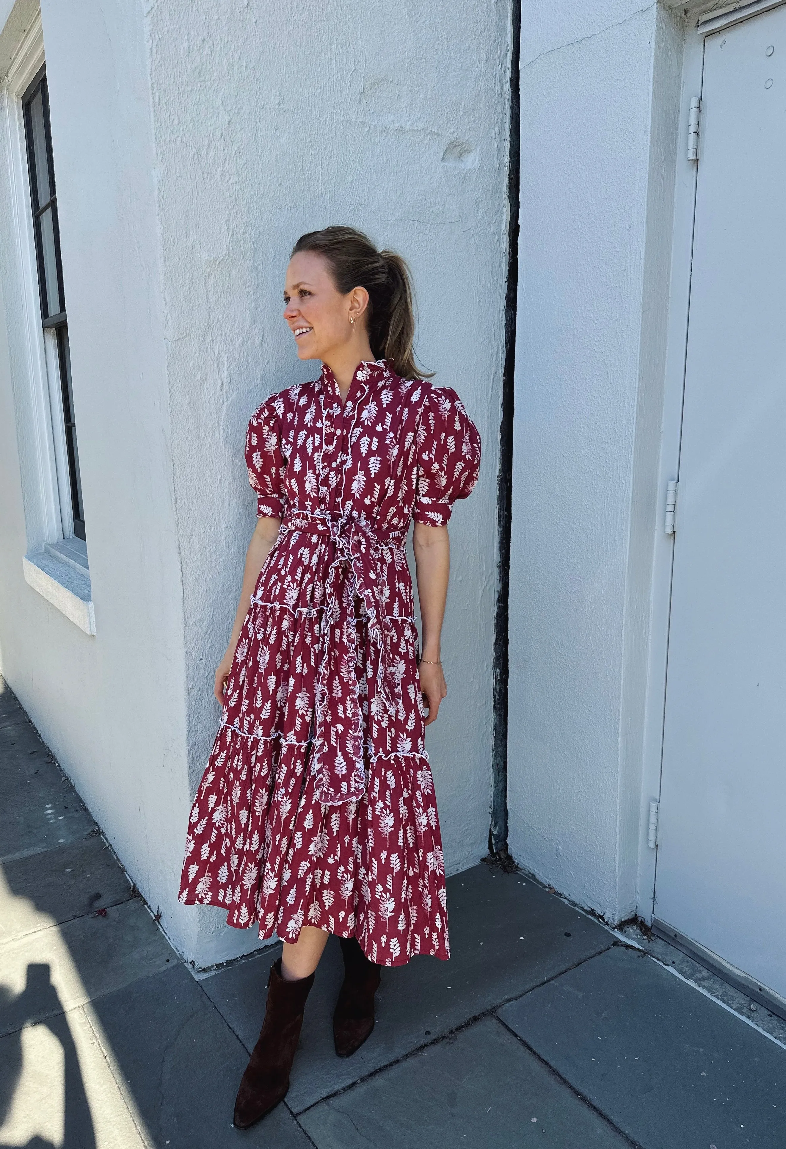 Lauren Midi Dress Red Brick Palm