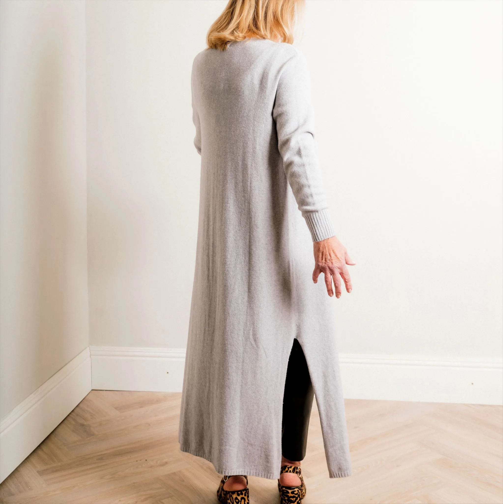 Light Grey Supersoft Midaxi Length Fine Knit Easy Wear Cardigan