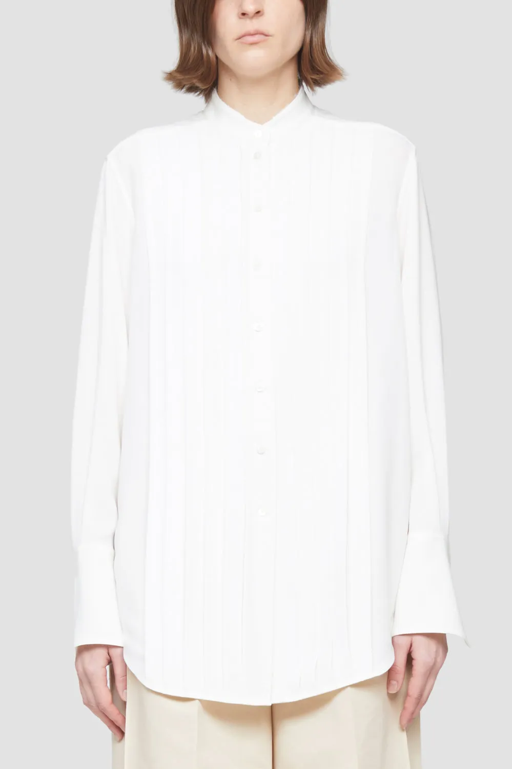 Long Sleeve Pleated Button-Up Shirt