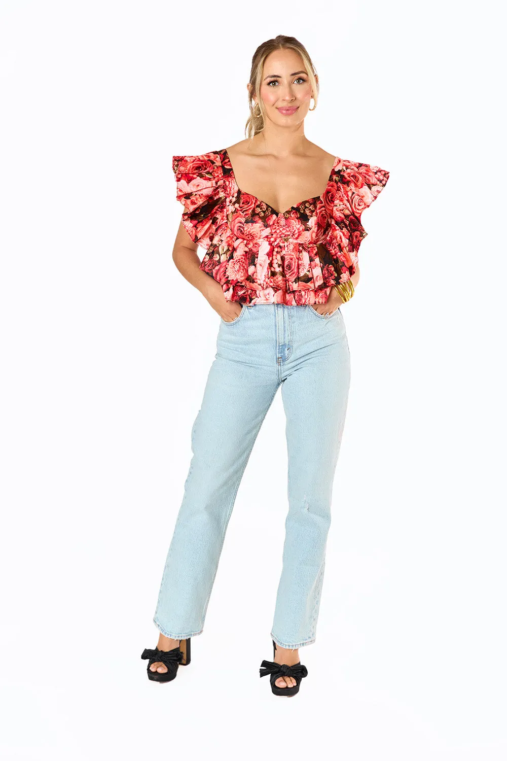 Madeline Ruffle Sleeve Bustier Top - Autumn Rose