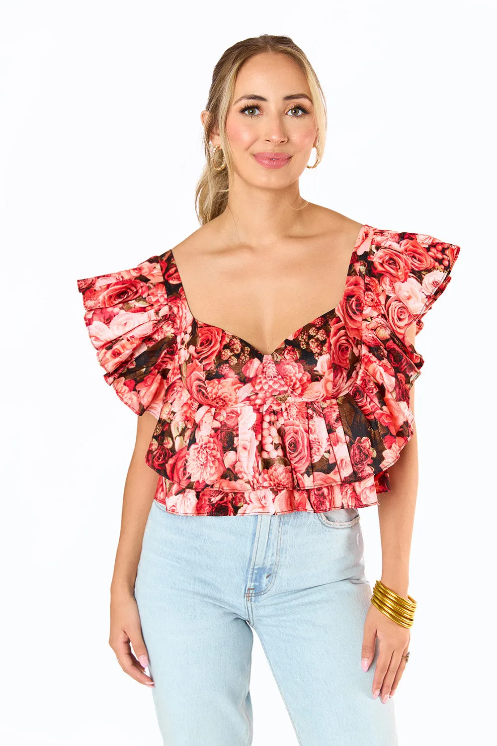 Madeline Ruffle Sleeve Bustier Top - Autumn Rose