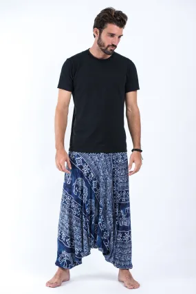 Marble Elephant Drop Crotch Men's Elephant Pants in Blue